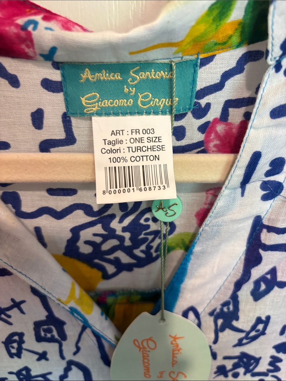 ANTICA SARTORIA NWTS MULTICOLORED COTTON BUTTON DOWN DRESS WITH POCKETS ONE SIZE - Picture 8 of 10